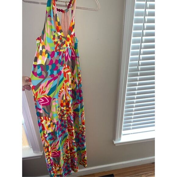 Trina Turk Printed Maxi Dress Beaded Collar Petite Small - Picture 6 of 6